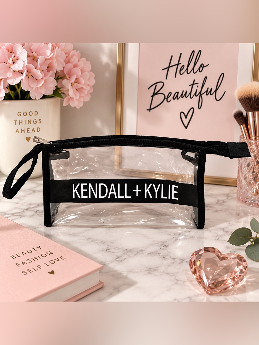 🖤 KENDALL + KYLIE Clear Cosmetic / Travel Pouch – Black Trim